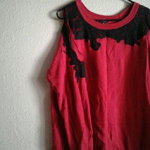 Red and black lace cold shoulder sweater Torrid